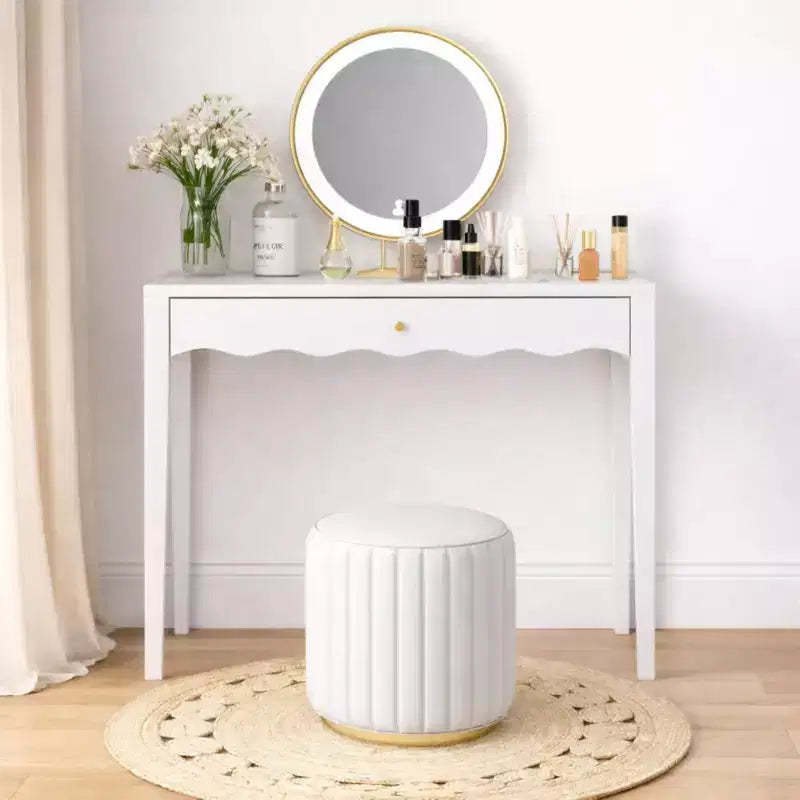 White Makeup Vanity Desk Dressing Table with Drawer, Compact Office Writing Desk Storage Entryway Console Table (Only Table included) - ModernLuxe