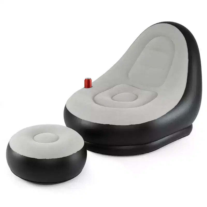 Costway Inflatable Lounge Sofa with Ottoman, Portable Air Sofa for Adults with Flocked Surface