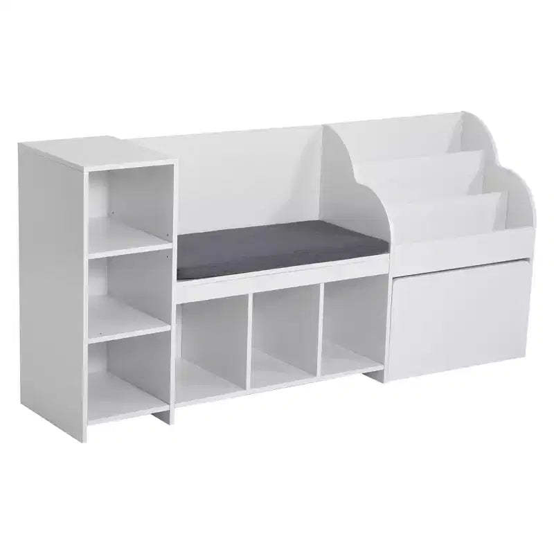 VEVOR Kids Reading Nook, Wooden Storage Bench with Backrest, Kids Bookshelf & Toy Organizer, Large Toy Box Chest for Playroom, Living Room, White