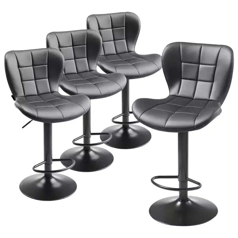 VEVOR Bar Stool Set of 4, Modern PU Leather Counter Height Stools, Swivel Kitchen Barstool with Back and Footrest, Height Adjustable Armless, Black