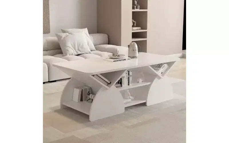 Rectangular Coffee Table with Open Shelves and Engineered Wood Frame, Easy Assembly Storage Table for Living Room or Home Office