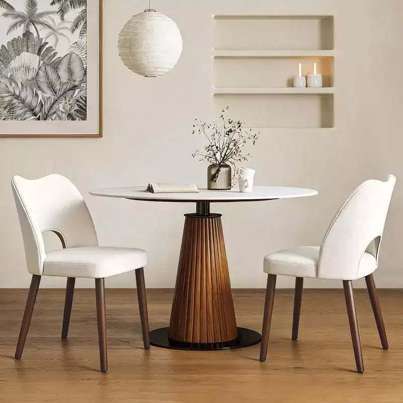 Wooden Dining Chairs Set of 2, Modern Fabric Upholstered Dining Room Chairs, Hollow Back Kitchen Chairs with Adjustable Foot Pads