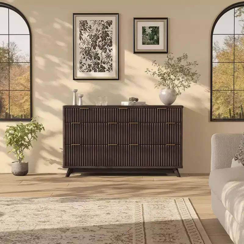 COZONY 54 Wide 7-Drawer Fluted Dresser, Modern Curved Wood Chest with Tabletop Storage