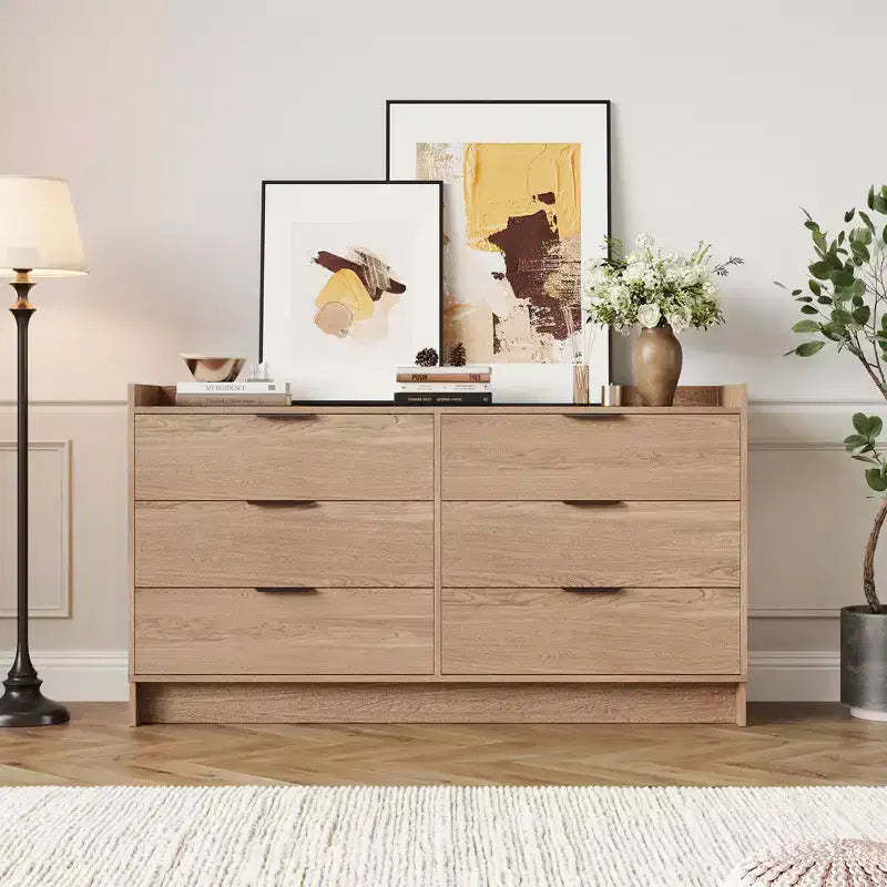 COZONY 52.5 Wide 6 Drawer Dresser with Metal Handles, Modern Wooden Storage Cabinet for Bedroom