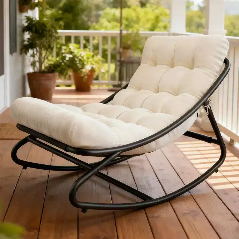 Outdoor Rocking Chair with Adjustable Papasan Design, Durable Metal Frame, Waterproof Comfort Cushion for Patio, Porch, Garden & Indoor Living Room