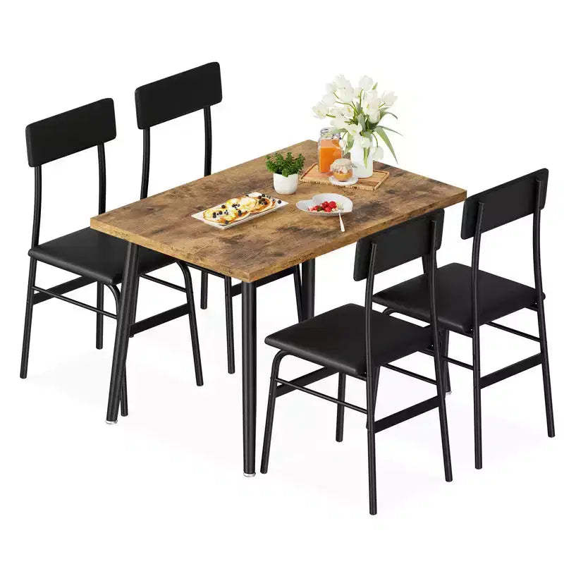 Dining Table Set for 4, 5 Piece Kitchen Table Set with 4 Upholstered Chairs, Ideal for Small Space, Dining Room, Apartment, Restaurant