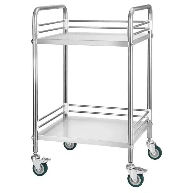 VEVOR Stainless Steel Cart, 2-Tier Rolling Lab Utility Cart with Lockable Wheels, Medical Serving Trolley Clinic Tray, Silver