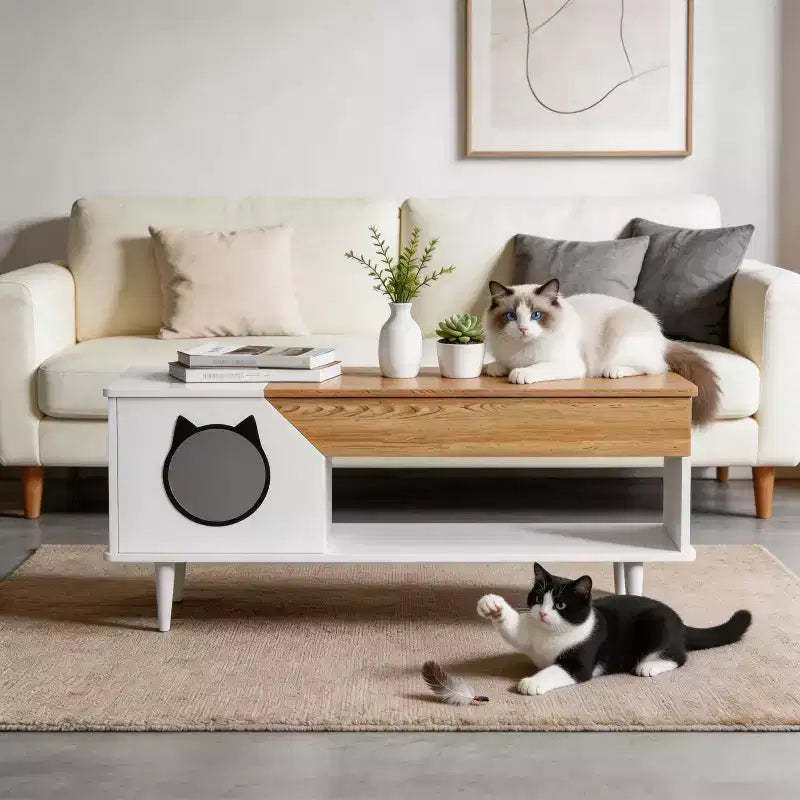 45'' Cat Coffee Table Hidden Litter Box Enclosure Furniture for Kitty Cats, Cat Furniture with Storage Drawer for Living Room
