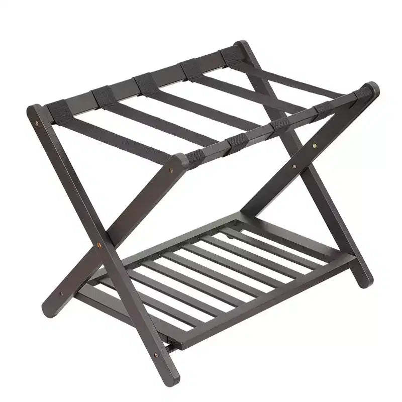 Folding Bamboo Luggage Rack with 2-Tier Shelf  Premium Suitcase Stand Holds Up to 150 Lb for Bedrooms & Hotels