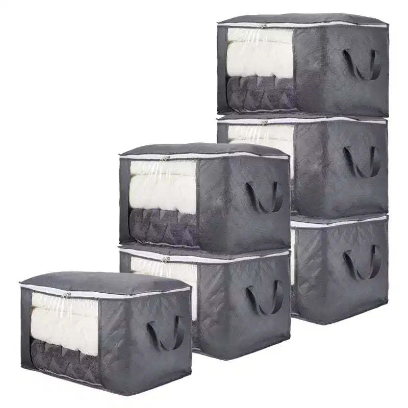 6-Pack Foldable Clear Window Clothes Storage Bags, Non-Woven Large Capacity with Handles, Two-Way Zippers Bedroom Closet Organizers