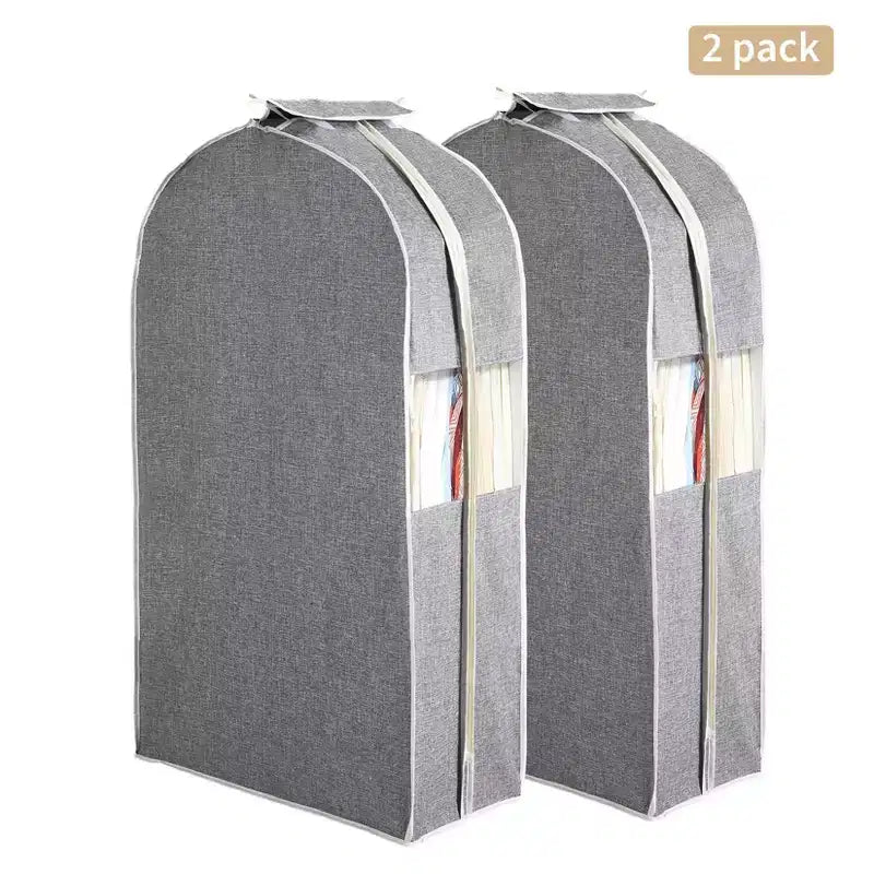 2-Pack Cotton Linen Suit Dust Bags 40 Inch, Transparent Side Window Easy View, Suit Coat Storage Dust Covers Breathable Lightweight