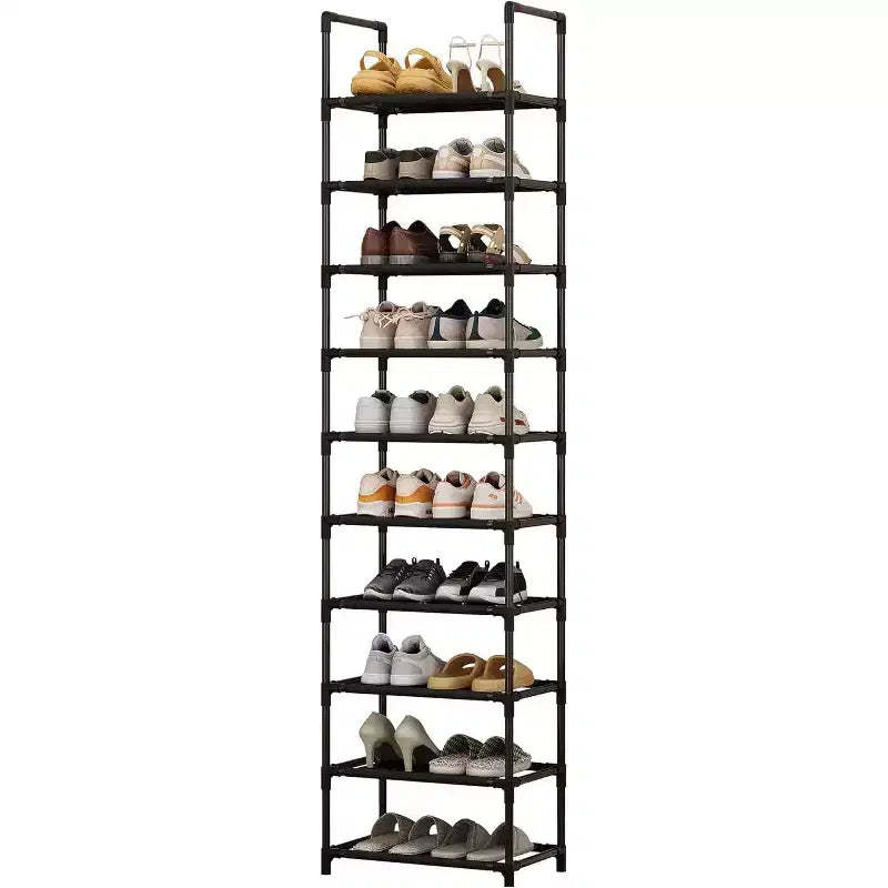 10-Tier Sturdy Metal Shoe Rack with Removable Fabric Shelves, Tall Space-Saving Corner Organizer for Closet, Entrance, Living Room