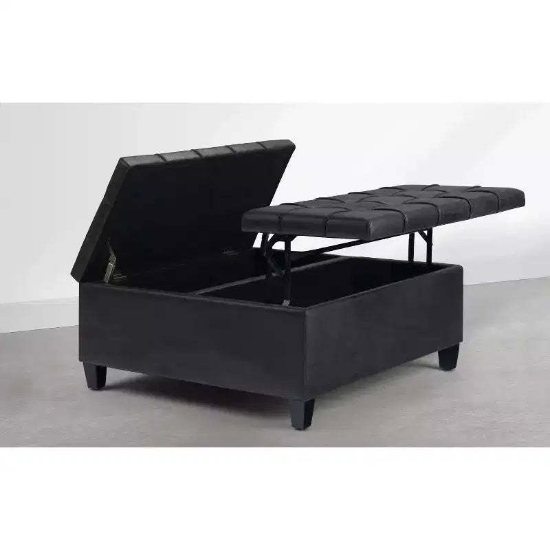 Harrison 36 inch Wide Upholstered Solid Wood Square Storage Ottoman, Distressed Graphite Black