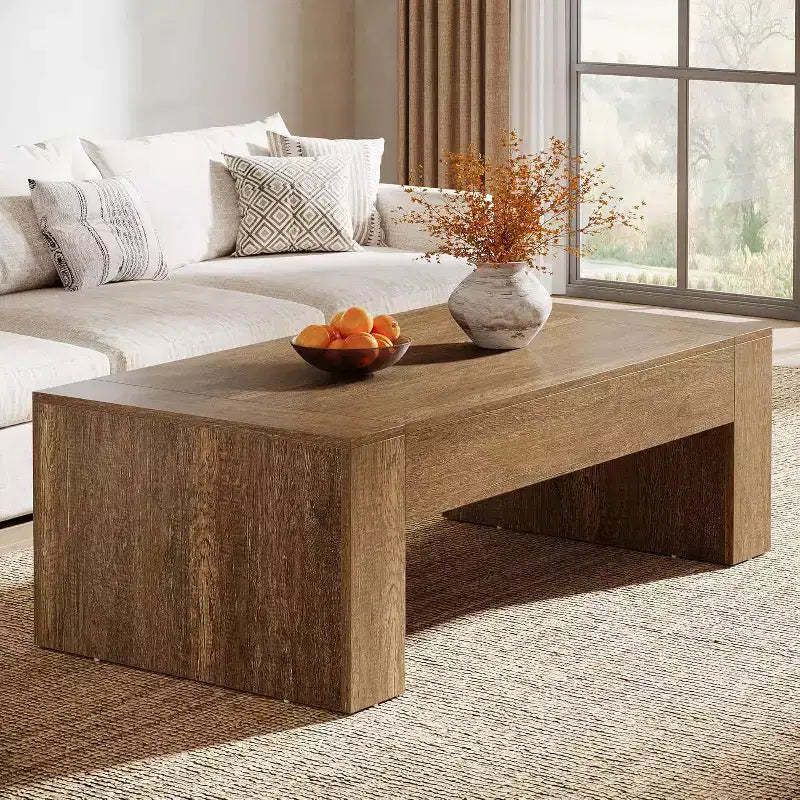 Lantine Rectangular Coffee Table for Living Room, 51-Inch Farmhouse Accent Center Cocktail Tea Table with Sturdy Base for Home Reception, Brown