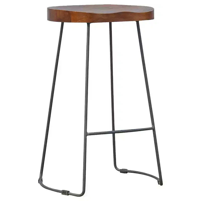 HomeRoots 30 Brown and Black Solid Wood and Iron Bar Height Bar Chair