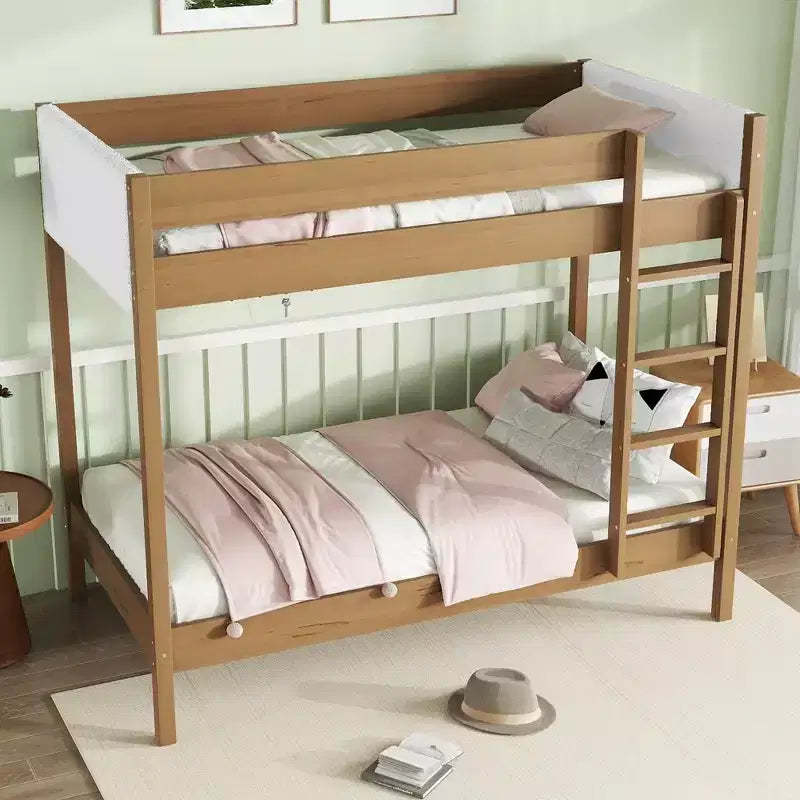 GDFStudio Grant Modern Rubber Wooden Twin Over Twin Bunk Bed with Boucle Upholstered Headboard