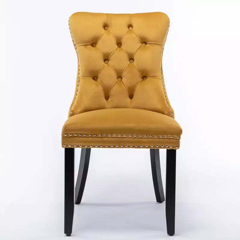 Harrington Collection Modern Tufted Velvet Dining Chairs, Solid Wood Legs with Nailhead Trim, Contemporary Upholstered Side Chair Set of 2, Golden