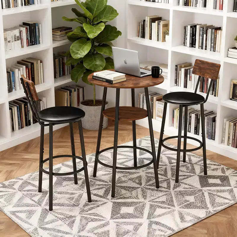 GDFStudio Hawthorne 3 Piece Faux Leather and Metal Bar Table and Chairs Set