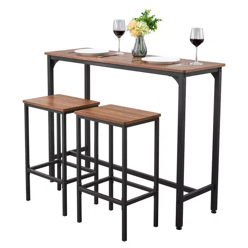 VEVOR Bar Table, 3PCS 47 Bars Tables Set, Bar Tables and Chair Set with Rounded Edge Design, Rectangular Pub Table with Two Stools,Multicolor