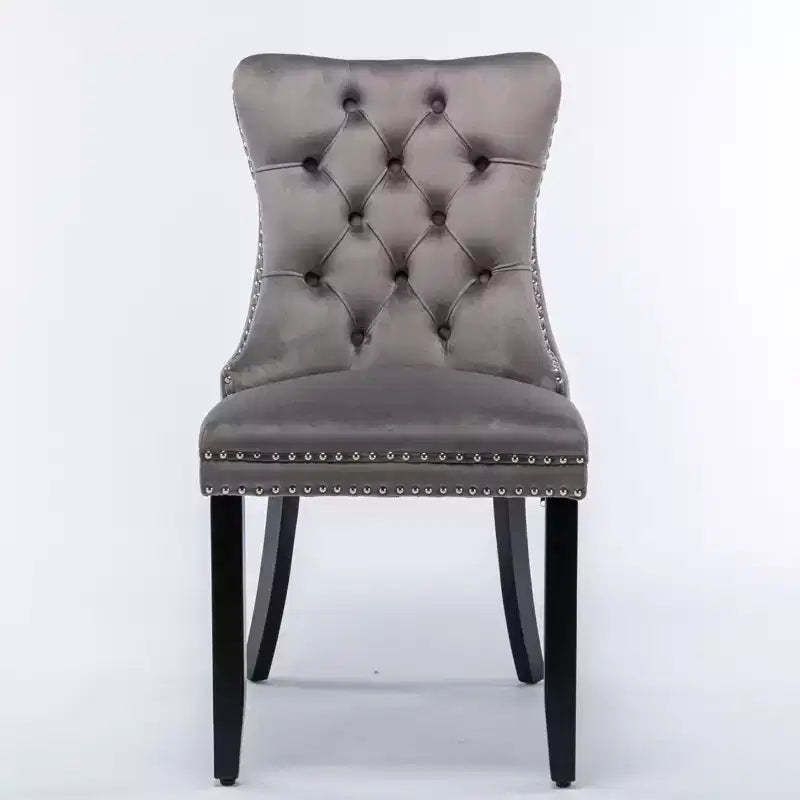 Harrington Collection Modern Tufted Velvet Dining Chairs, Solid Wood Legs with Nailhead Trim, Contemporary Upholstered Side Chair Set of 2, Gray