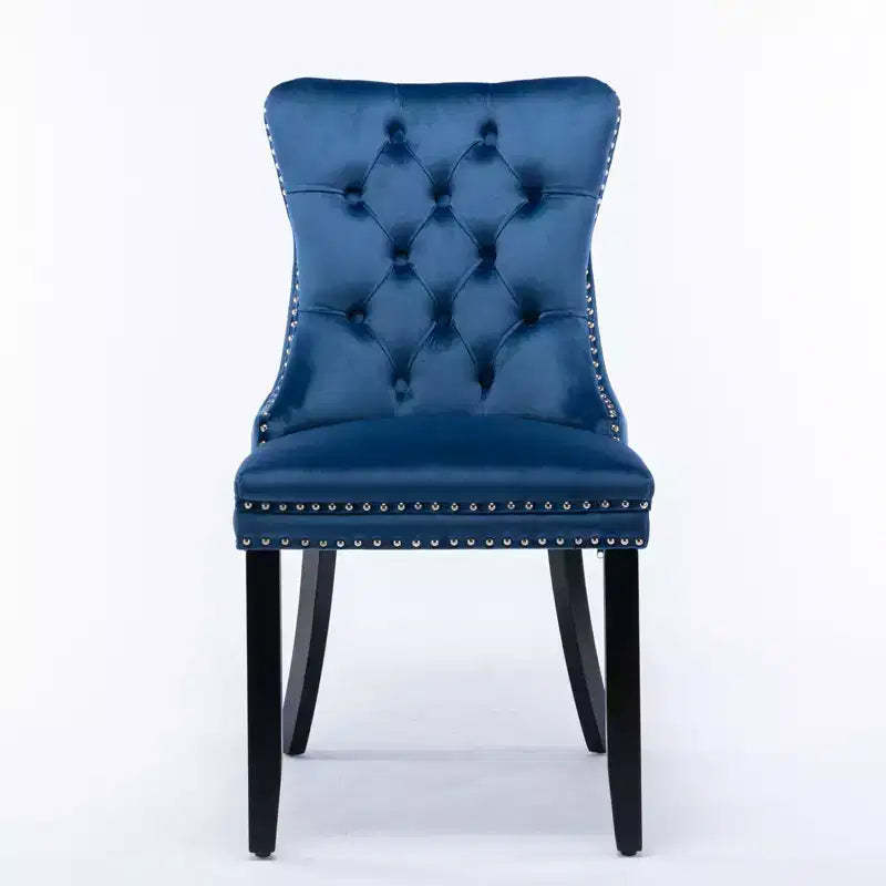 Harrington Collection Modern Tufted Velvet Dining Chairs, Solid Wood Legs with Nailhead Trim, Contemporary Upholstered Side Chair Set of 2, Navy Blue