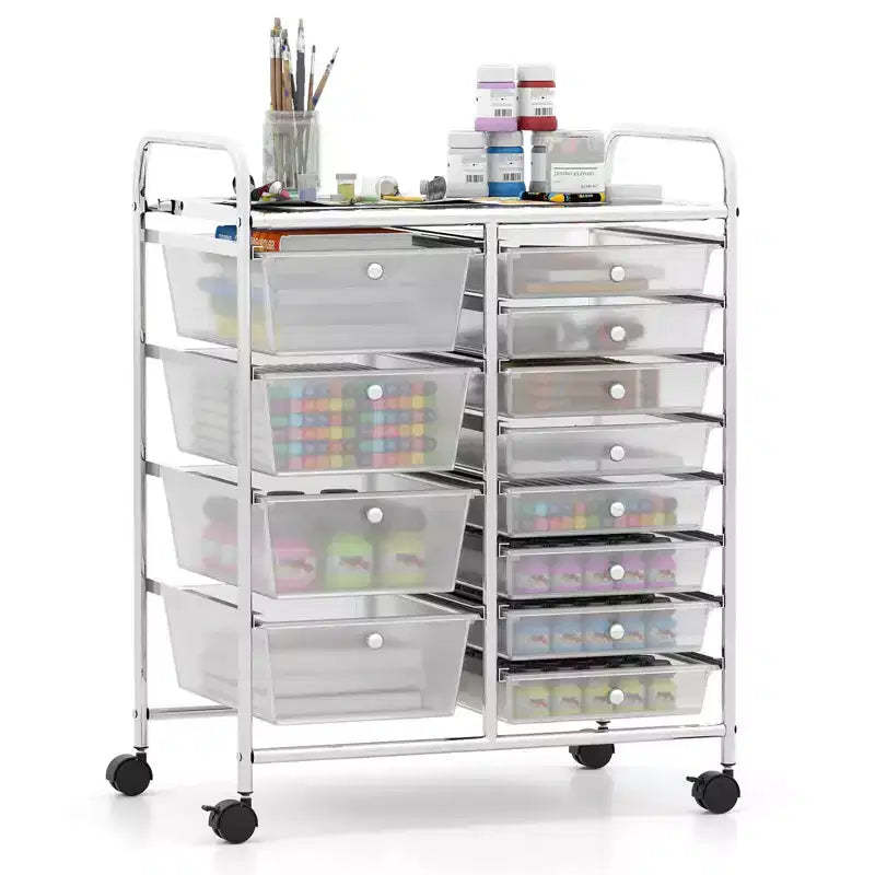 Costway 12-Drawer Rolling Storage Cart with Removable Drawers & Lockable Casters for Office Clear