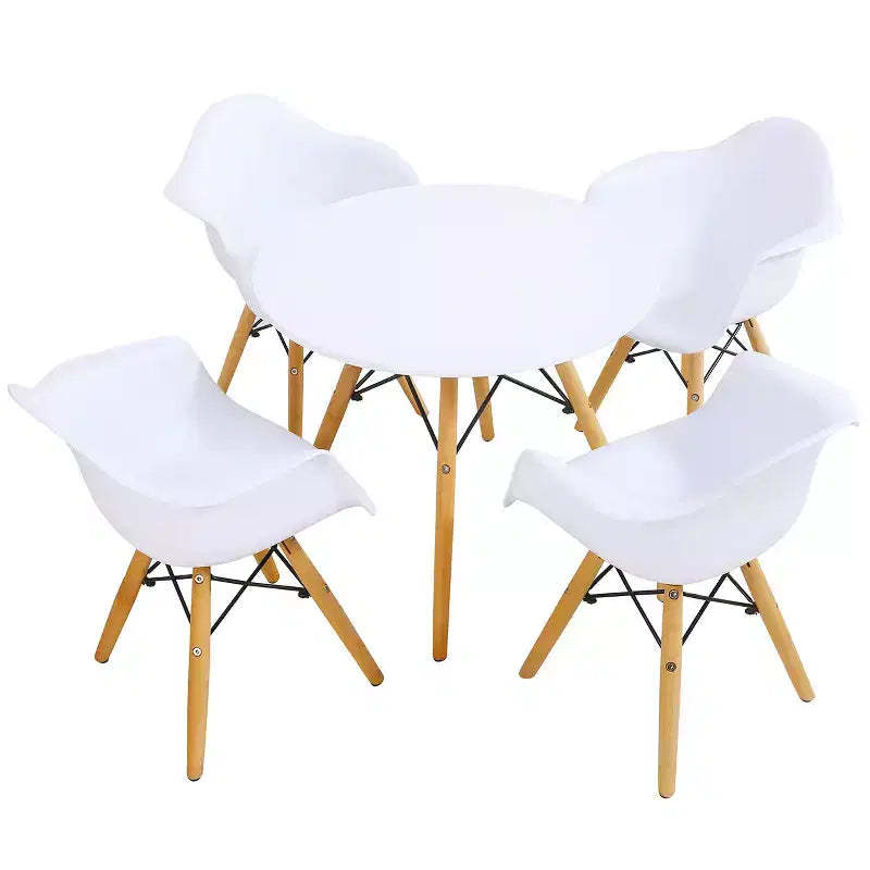 Costway Children Table & 4 Chairs Set Solid Construction 5 PCS Dining Table Toddler White