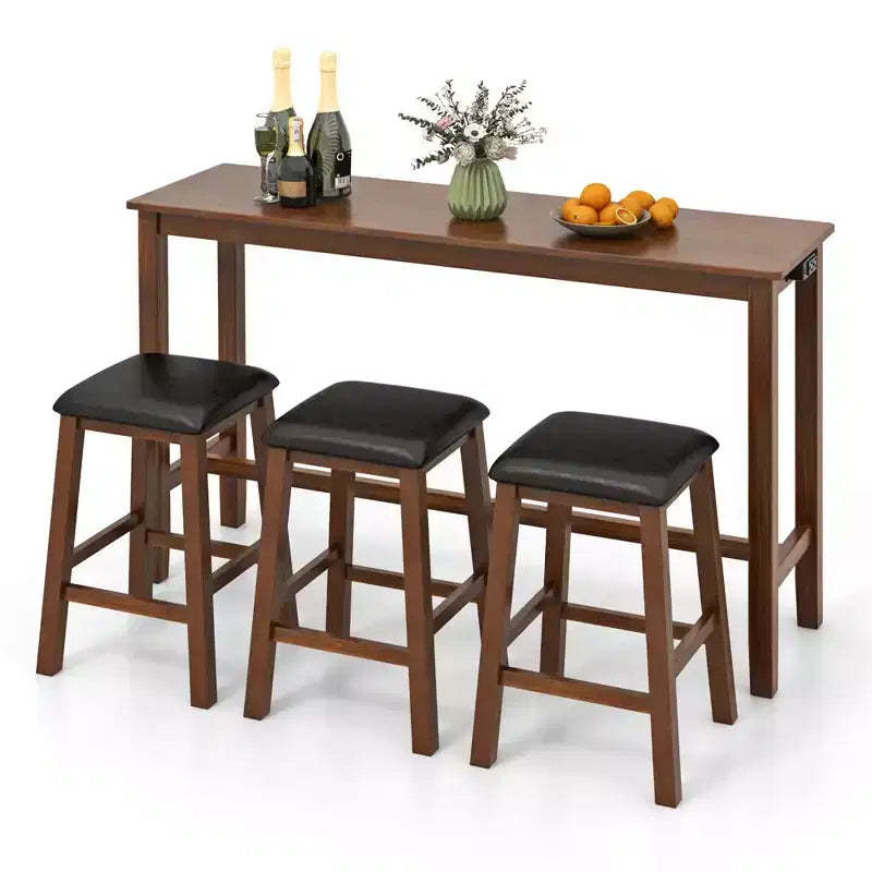 Costway 4-Piece Bar Table Set w/ Power Outlet Counter-Height Table & 3 Bar Stools