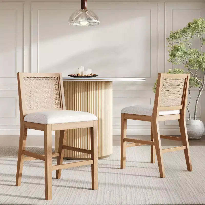 Christopher Knight Home Maris French Country Handwoven Rattan Rubberwood Upholstered Counter Stools (Set of 2)