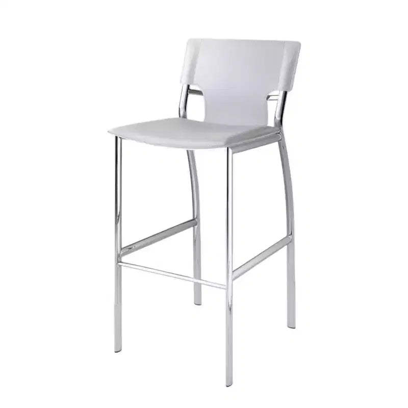 HomeRoots Set of Two 25 White and Silver Faux Leather and Metal Low Back Counter Height Bar Chairs