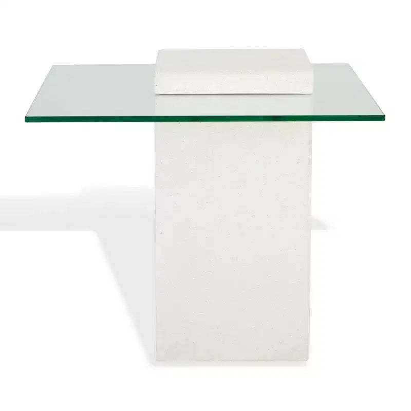 Sophibeth Concrete And Glass Accent Table - Indoor/Outdoor - SFV2610 - Ivory/Clear - Safavieh Couture