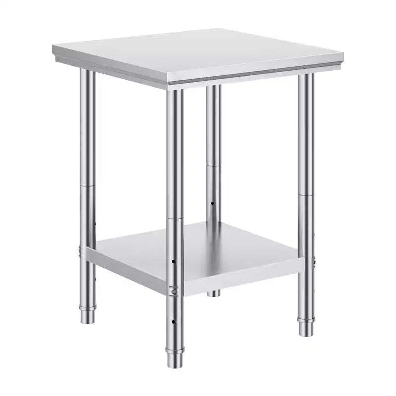 Stainless Steel Prep Table, 24 x 24 x 31 Inch, 700 lbs Load Capacity Heavy Duty Metal Worktable with Adjustable Height
