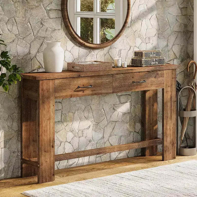 Lantine 63-Inch Solid Wood Console Table, Farmhouse Entryway Table with 2 Drawers for Hallway, Living Room, Foyer, Behind Couch, Narrow Sofa Table