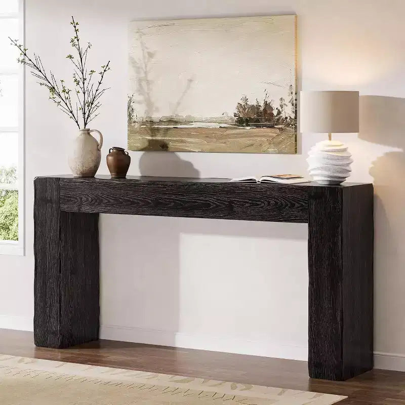 Lantine Solid Wood Console Table, 63-Inch Farmhouse Sofa Table for Entryway, Living Room, Foyer, Easy Assembly (Black)
