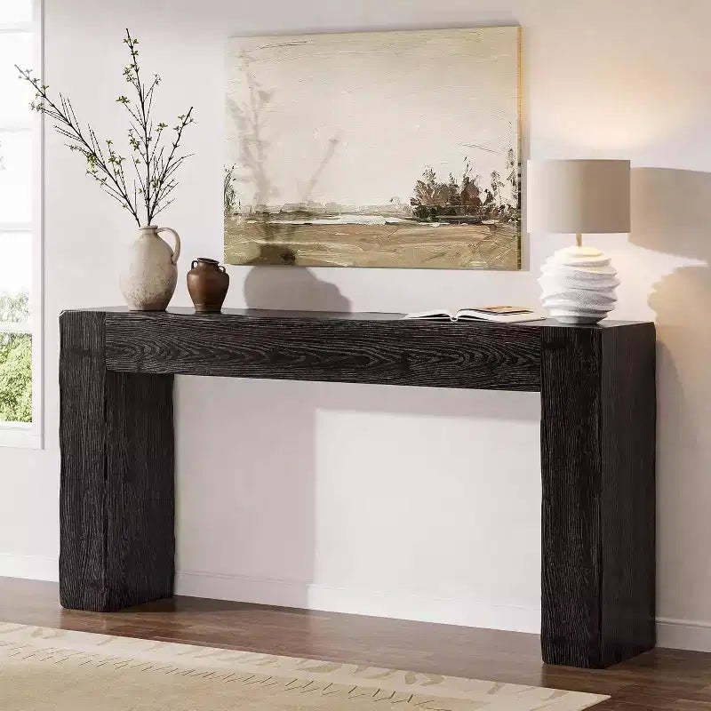 Lantine Solid Wood Console Table, 63-Inch Farmhouse Sofa Table for Entryway, Living Room, Foyer, Easy Assembly (Black)