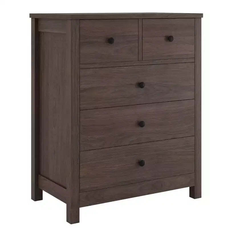 5 Drawer Wood Dresser with Deep Storage Drawers, Sturdy Entryway Cabinet with Round Handles for Bedroom Living Room Office
