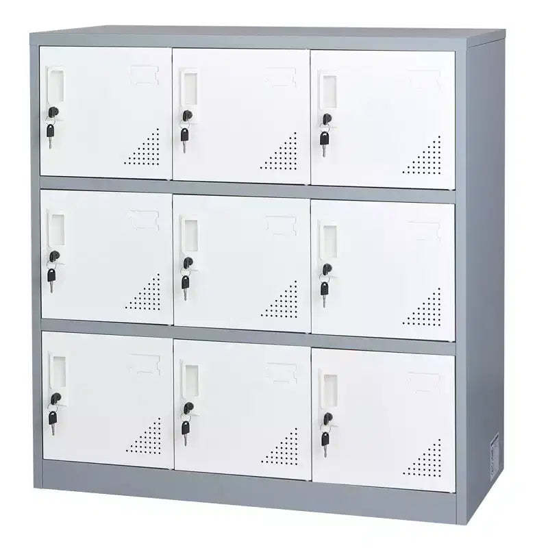 VEVOR 9 Doors Metal Locker, Lockable Steel Storage Cabinet, 66 lbs Loading Capacity, 3 Tiers Employee Lockers, 35.4 x 17.7 x 37 in, Gray