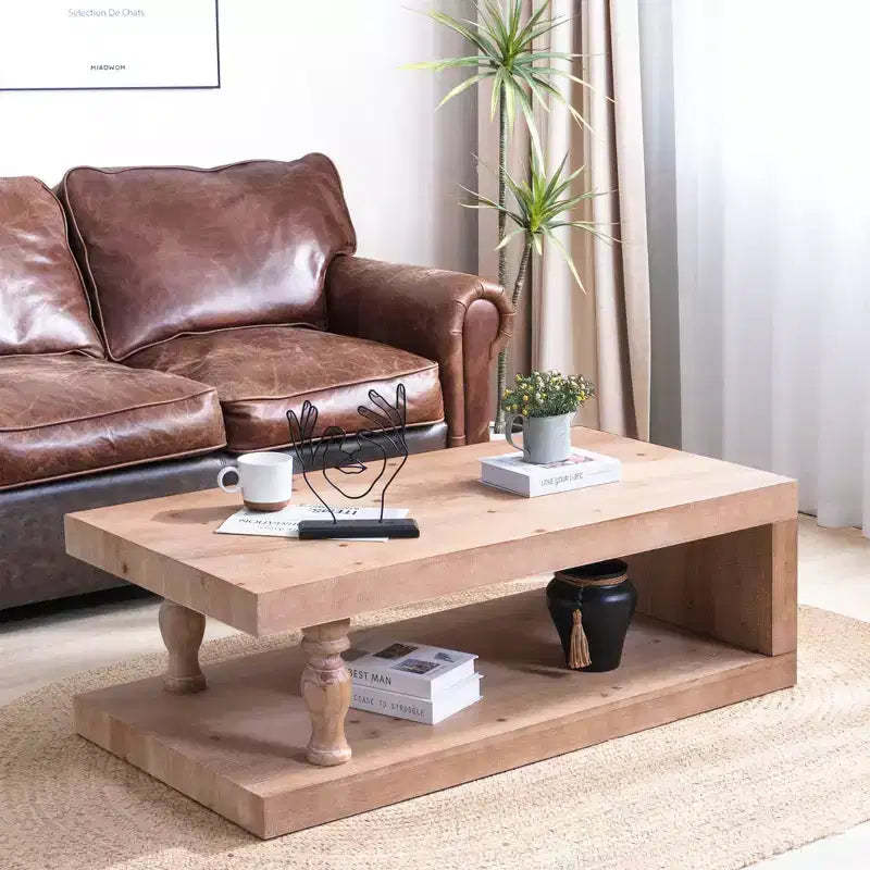 GDFStudio Peggie Farmhouse Wood Coffee Table with Open Storage Shelf