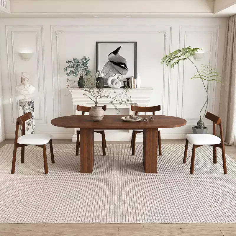 GDFStudio Hayden Farmhouse 62.9-Inch Oval 4-Seater Wood Dining Table Set