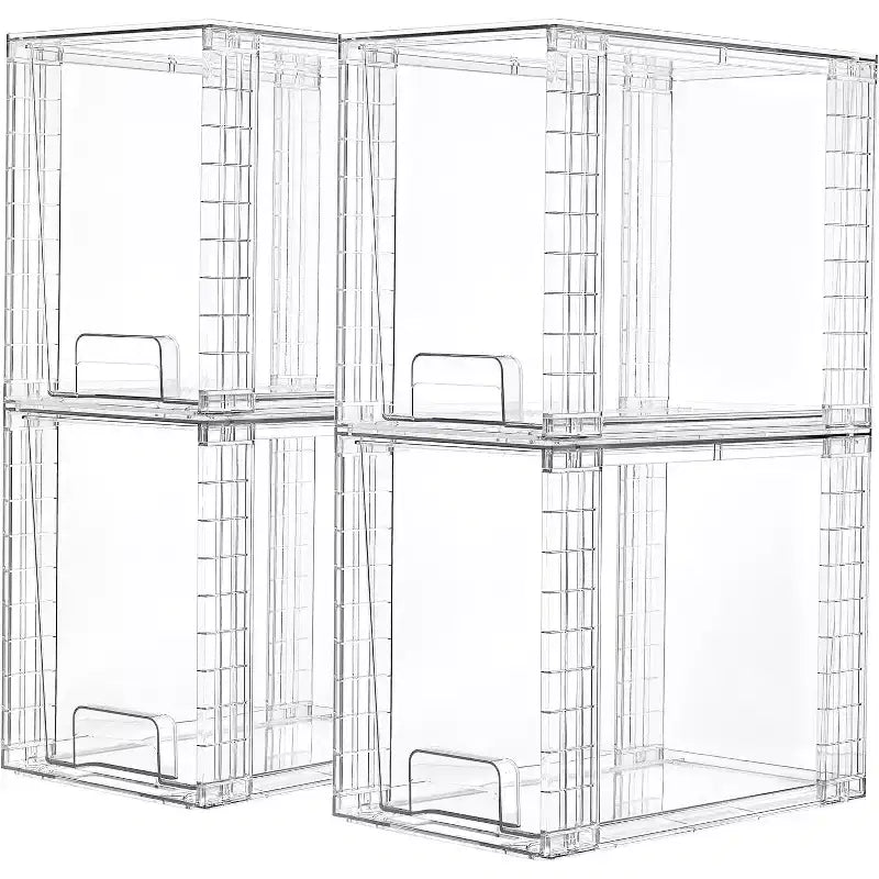 Vtopmart 4 Pack 9.7 Clear Plastic Stackable Storage Drawers,for Skincare, Bathroom Supplies,Ideal for Cabinet,Undersink,Vanity,Kitchen,Pantry