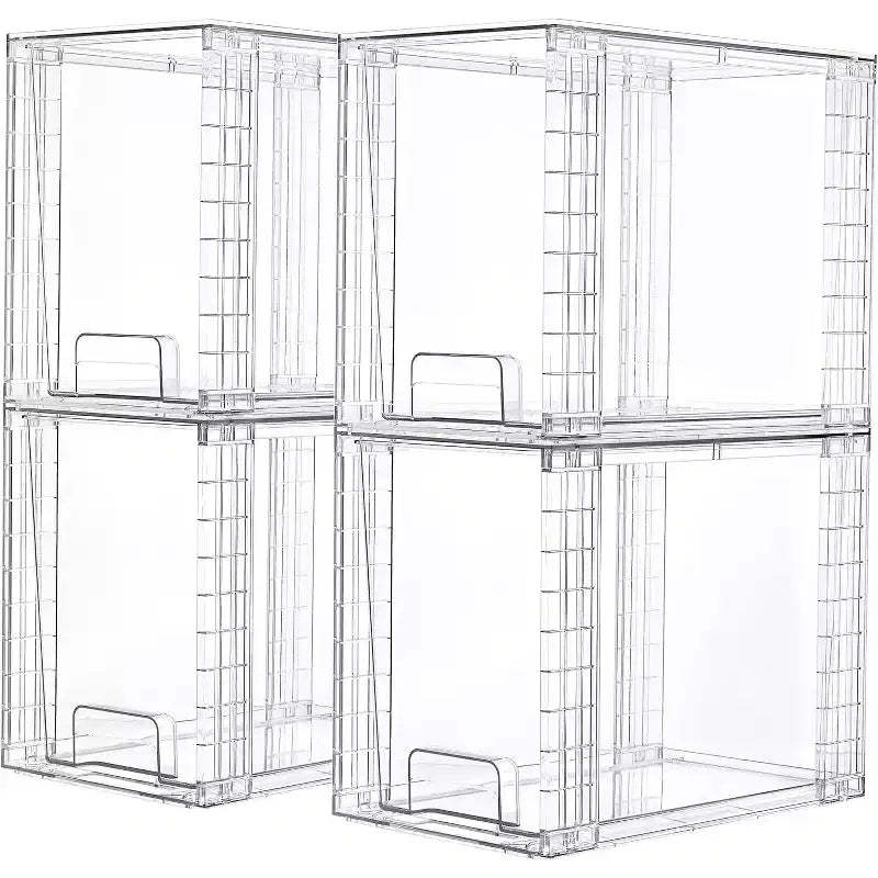 Vtopmart 4 Pack 9.7 Clear Plastic Stackable Storage Drawers,for Skincare, Bathroom Supplies,Ideal for Cabinet,Undersink,Vanity,Kitchen,Pantry