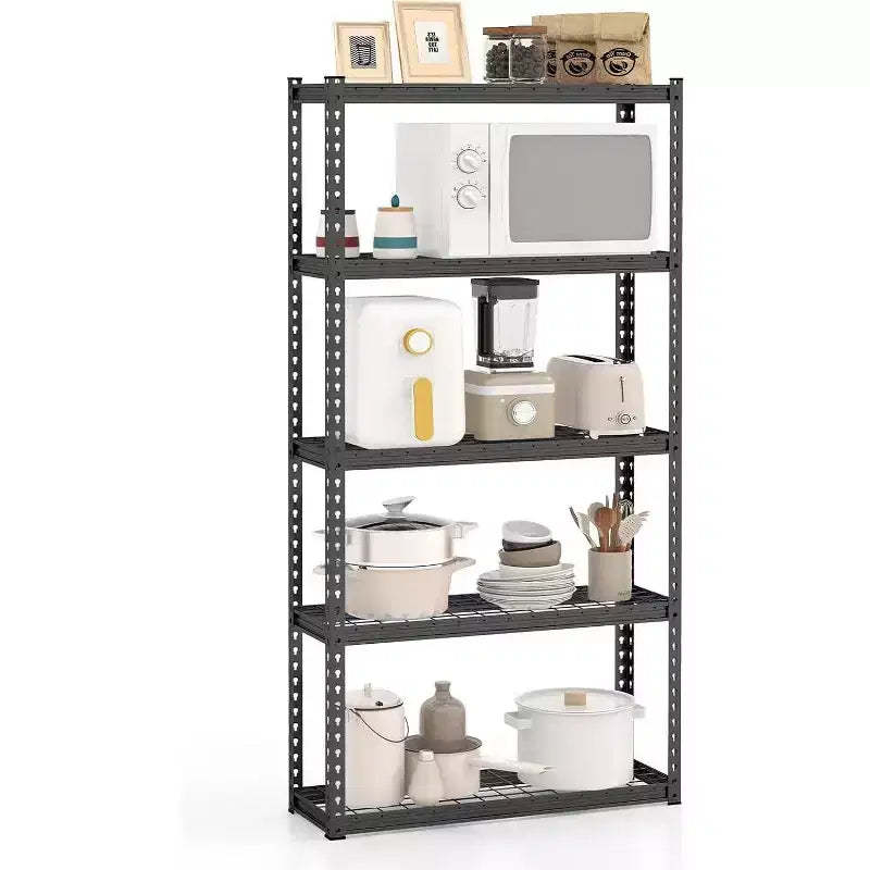 Gymax 1/2/3/4PC 5-Tier Heavy Duty Metal Wire Shelving Unit w/ Adjustable Shelves Anti-Slip Feet for Home Garage Office Gray/Black
