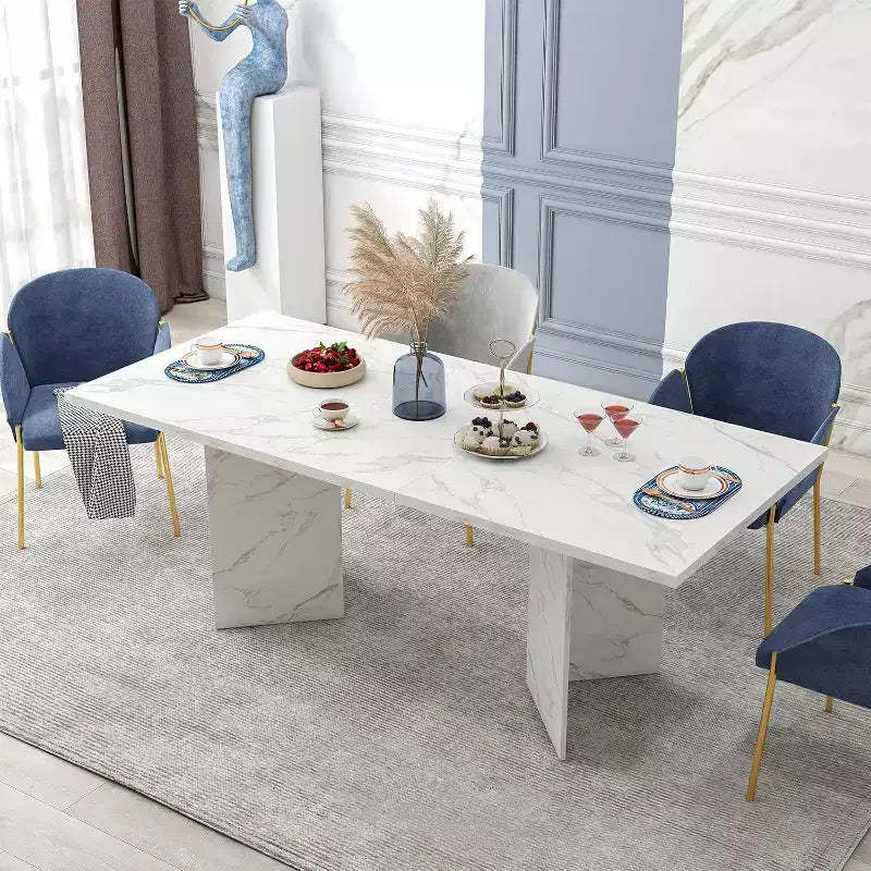 MooxvMoo 63-78.7 Extendable Dining Table, Wooden Farmhouse Design w/ Smooth Slide Track and Sturdy Base, Versatile for Kitchen, Living Room, White