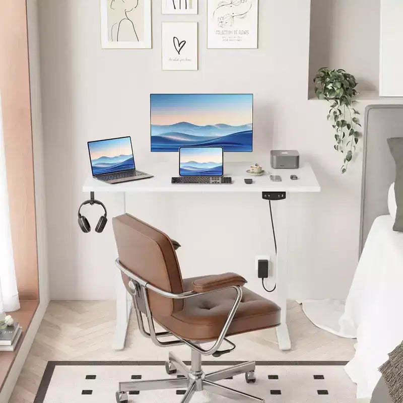 Qwatto 40 inch Electric Standing Desk Height Adjustable Sit to Stand Motorized Small Computer Desk for Home Office Gaming with Memory Presets White