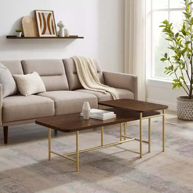 Modern Metal and Wood Rectangle Nesting Coffee Tables