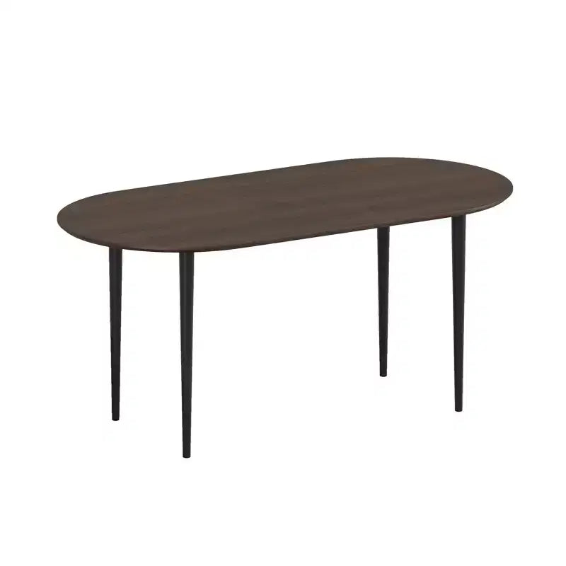 HomeRoots 67 Walnut and Black Solid Wood Oval Dining Table