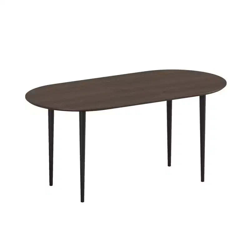 HomeRoots 67 Walnut and Black Solid Wood Oval Dining Table