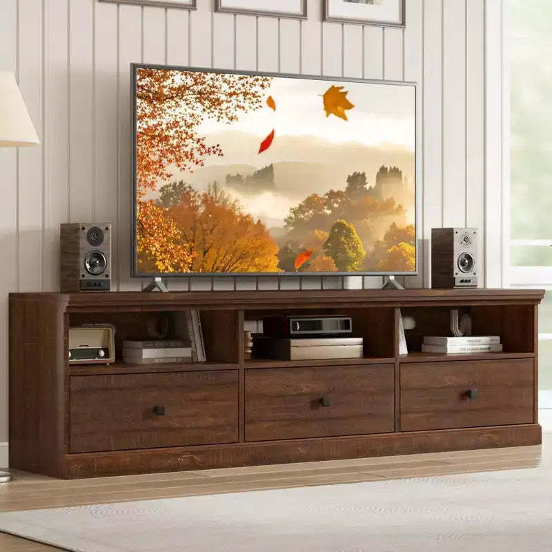 70-Inch TV Console Media Cabinet, Mid Century Modern Entertainment Center with Storage Drawer & Open Shelves, Fits TVs Up to 80 for Living Room
