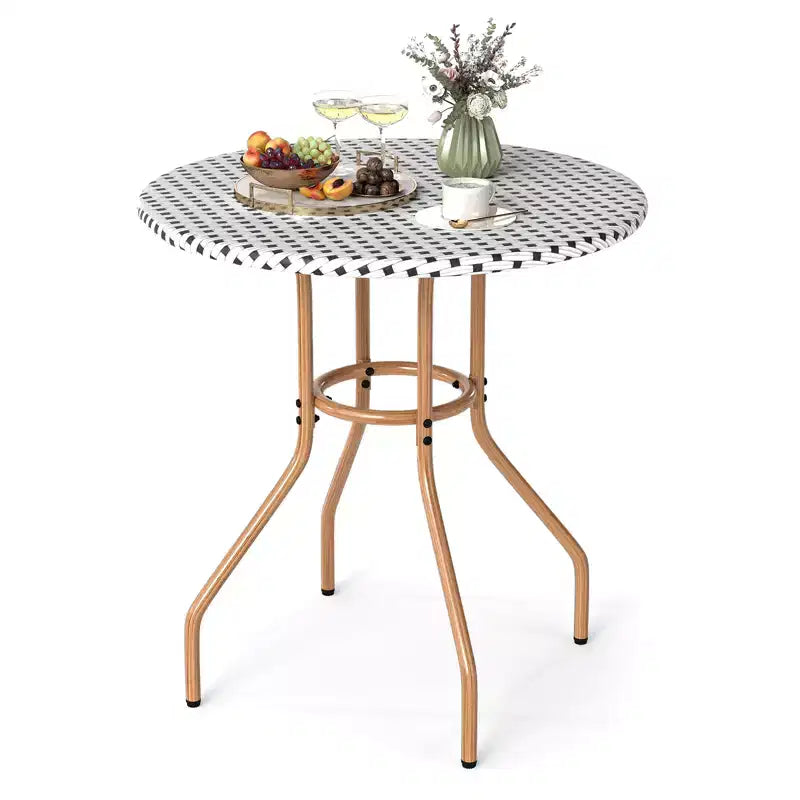 Costway 27.5 Round Patio Table with Hand-Woven PE Rattan Tabletop and Metal Frame