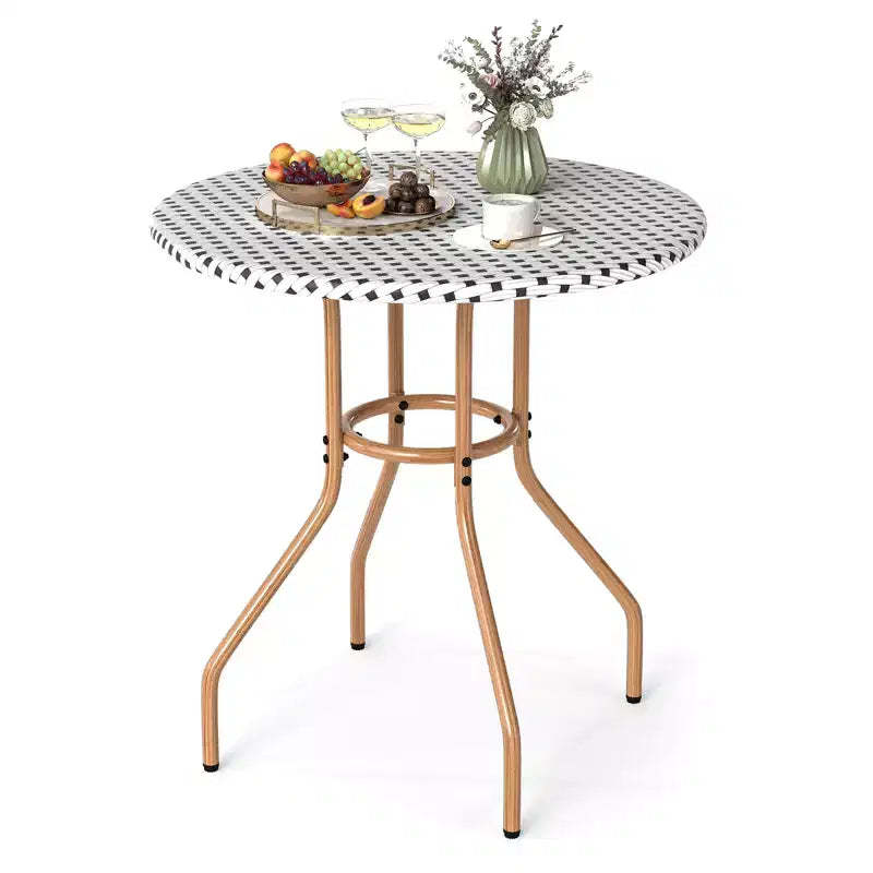 Costway 27.5 Round Patio Table with Hand-Woven PE Rattan Tabletop and Metal Frame